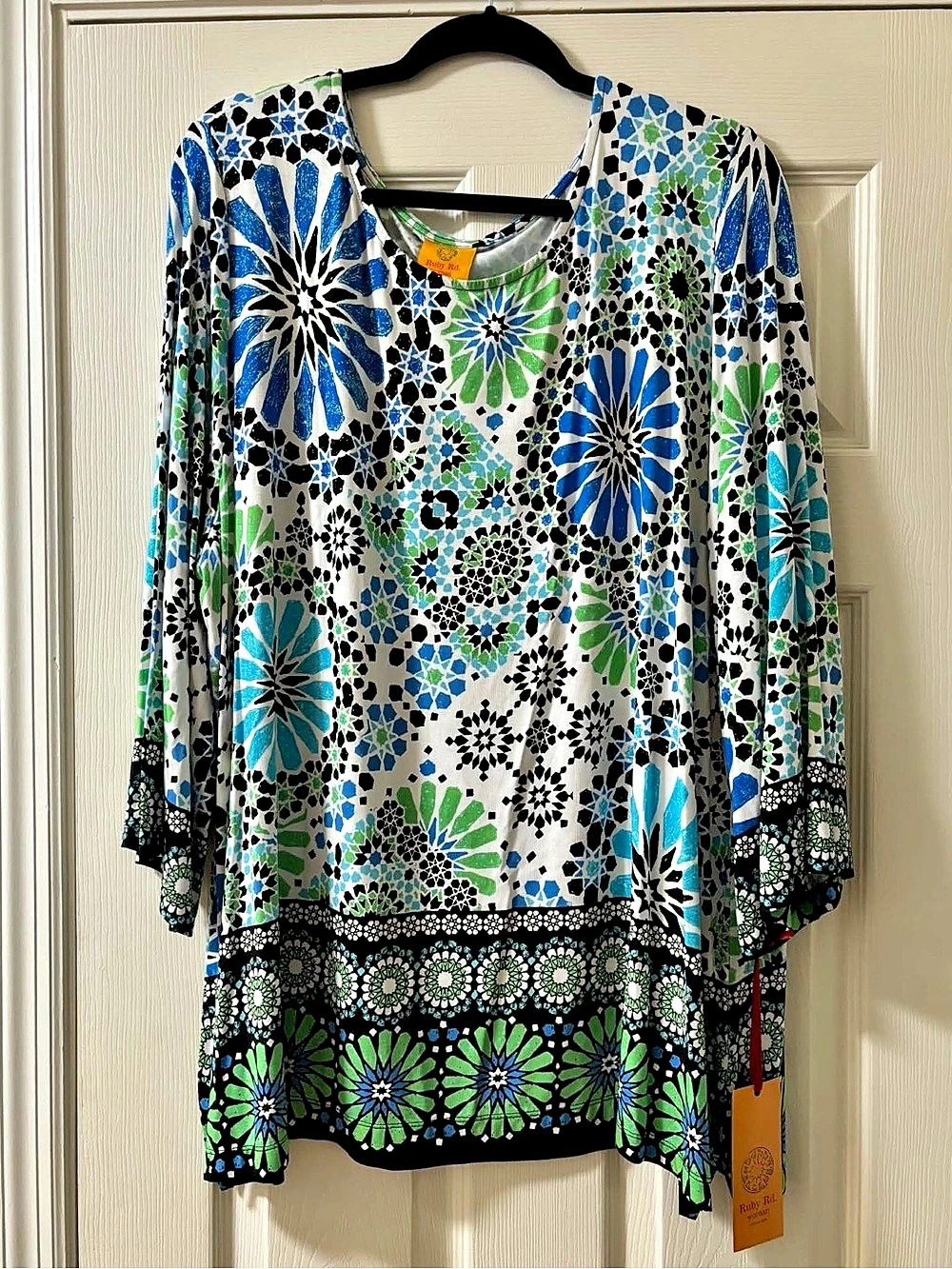 Ruby Rd. Style 95650 Women's Geometric Tunic Blue & Green Size 3X NWT